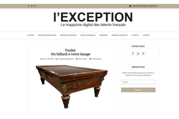 Magazine l&rsquo;Exception – Le savoir-faire des Billards Toulet