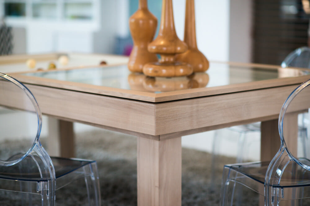 billard Purity en bois convertible en table avec plaque de verre