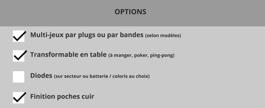 Fiche des options du billard Purity