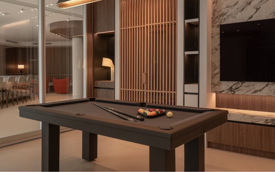 high end customizable brown leather pool table Toulet Pasch design