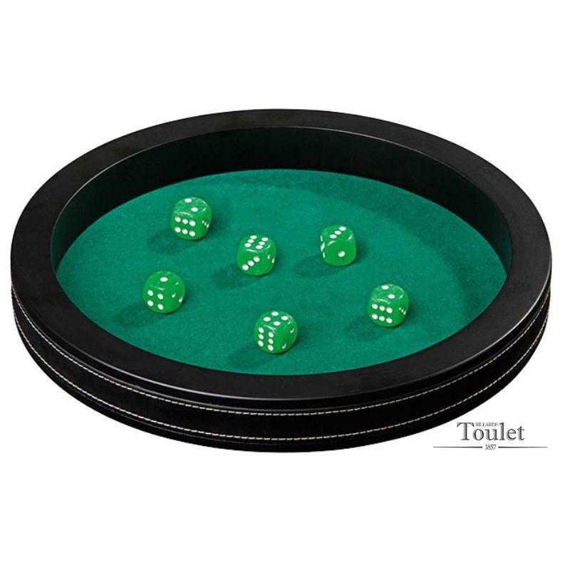Piste de dés feutrine verte simili cuir noir – 30 cm