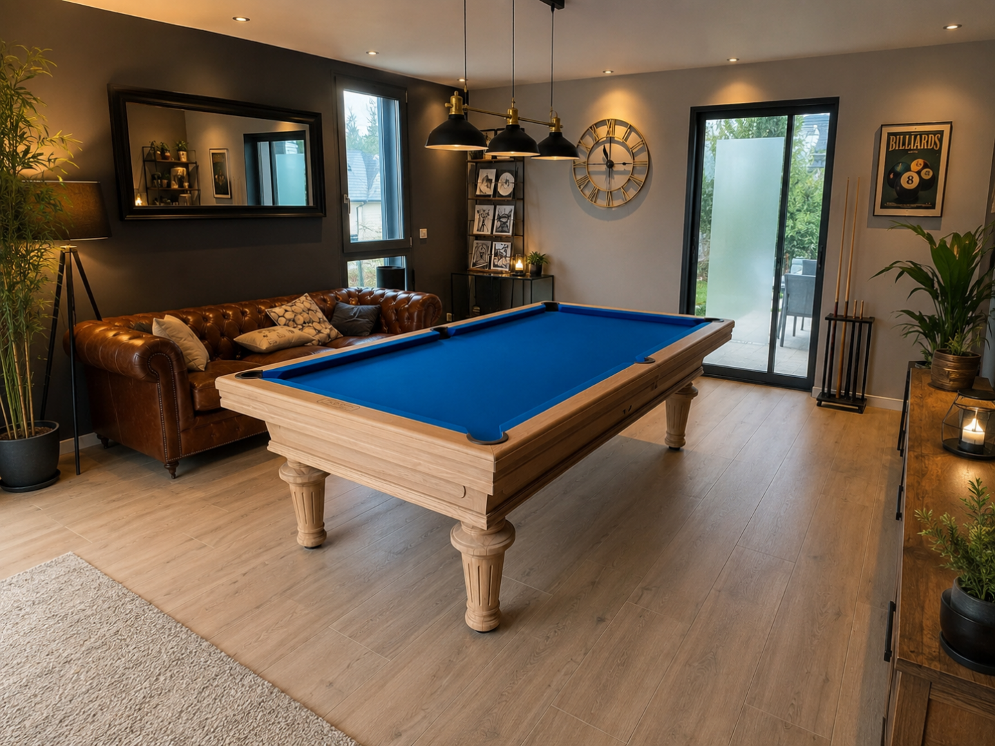 billard Empereur Vintage bois tapis bleu américain Toulet