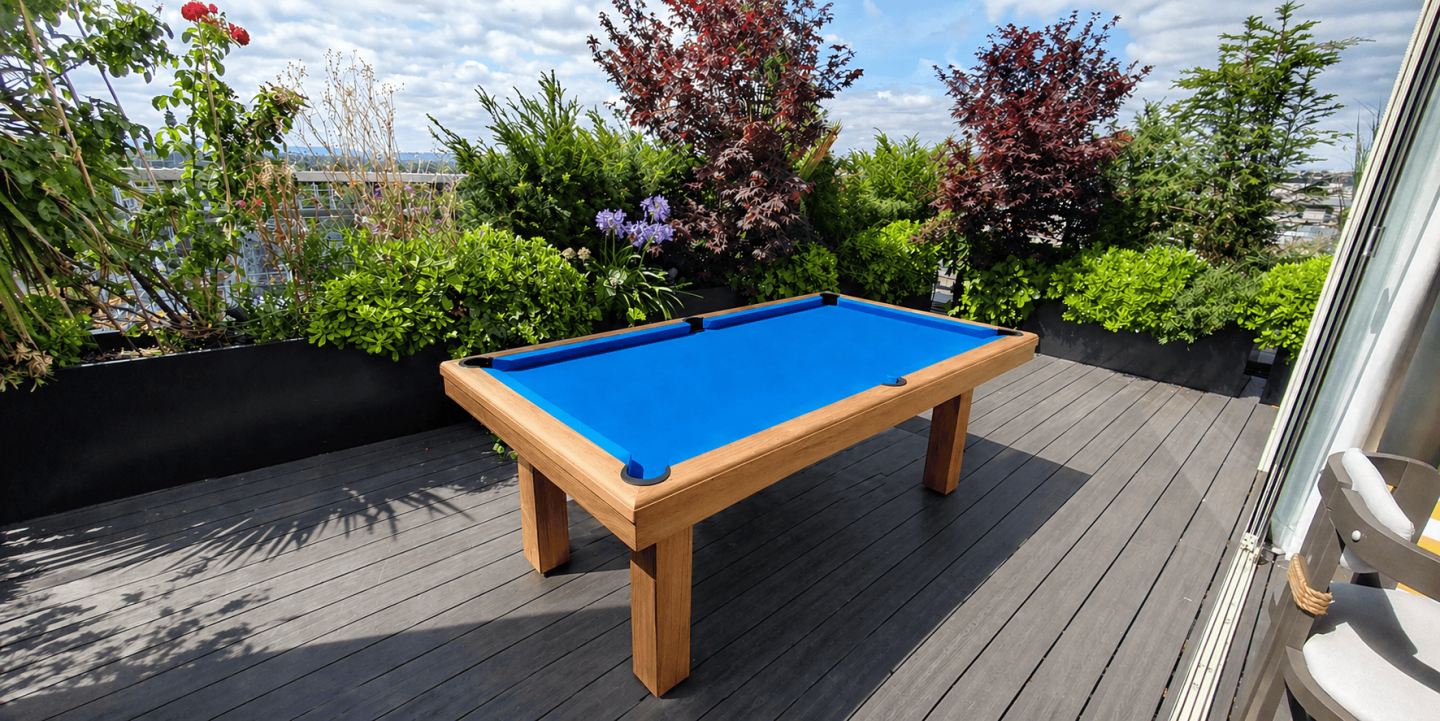 billard extérieur teck Broadway tapis bleu Toulet