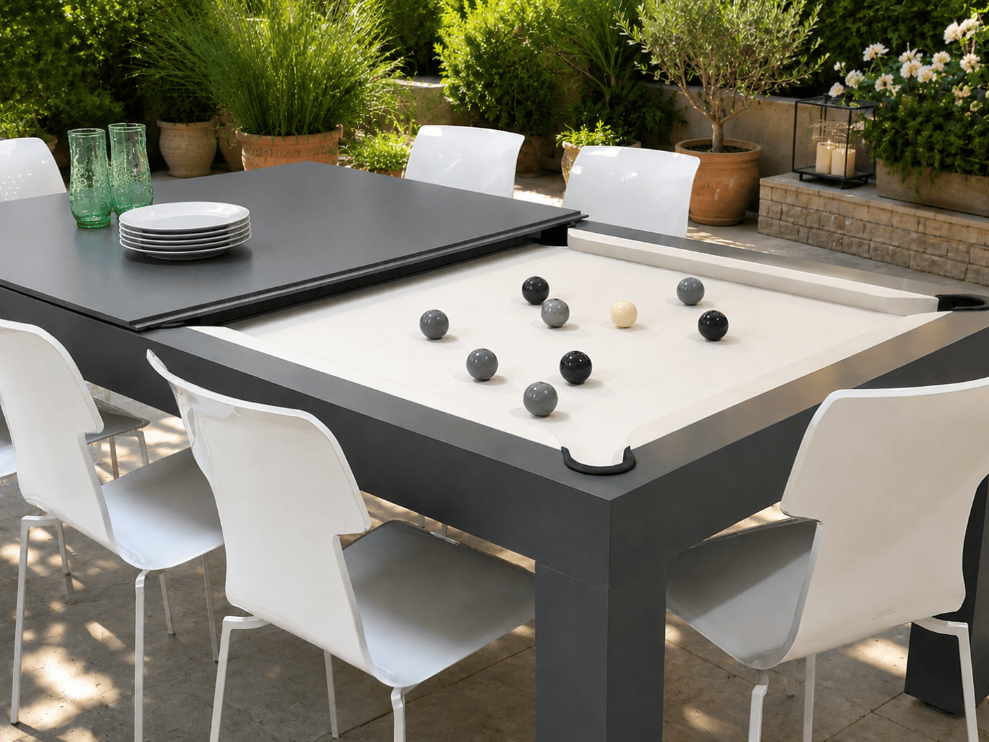 Billard Pearl Kerrock gris plateau table convertible extérieur Toulet