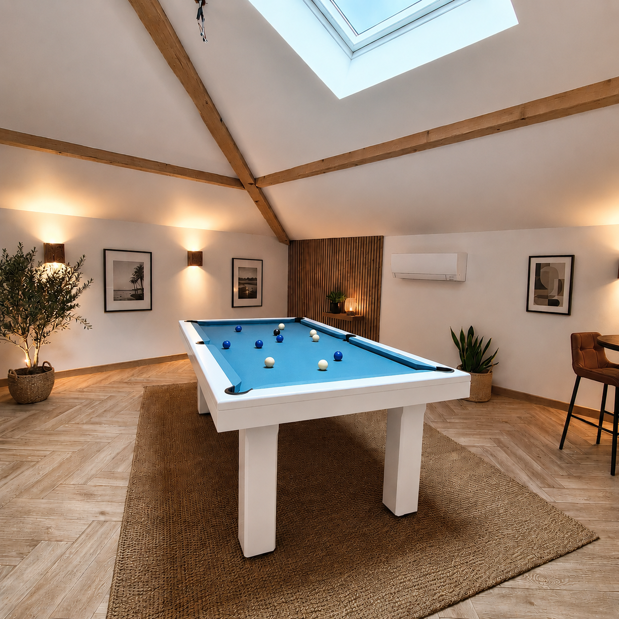 table de billard anglais blanche tapis bleu fabricant Toulet