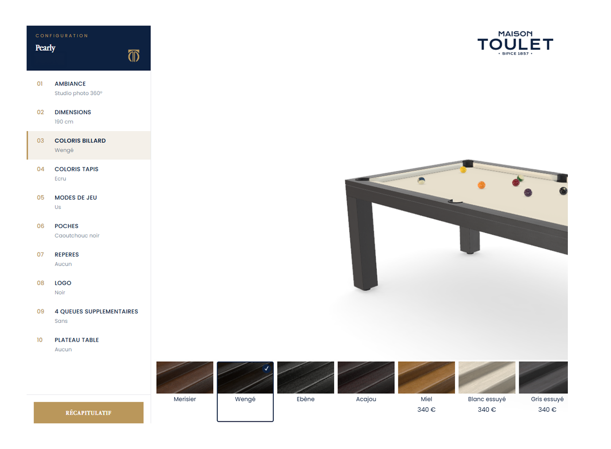 configurateur billard toulet personnalisation sur mesure
